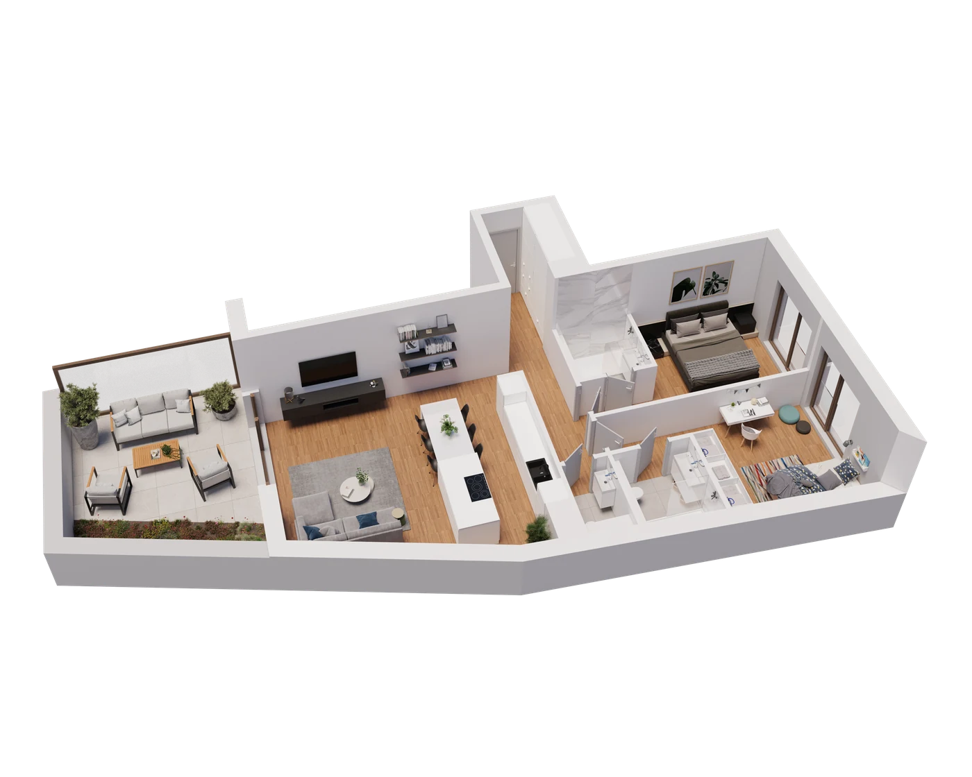 ModÃ¨le isomÃ©trique 3D â€” T2 + terrasse 25 mÂ²
