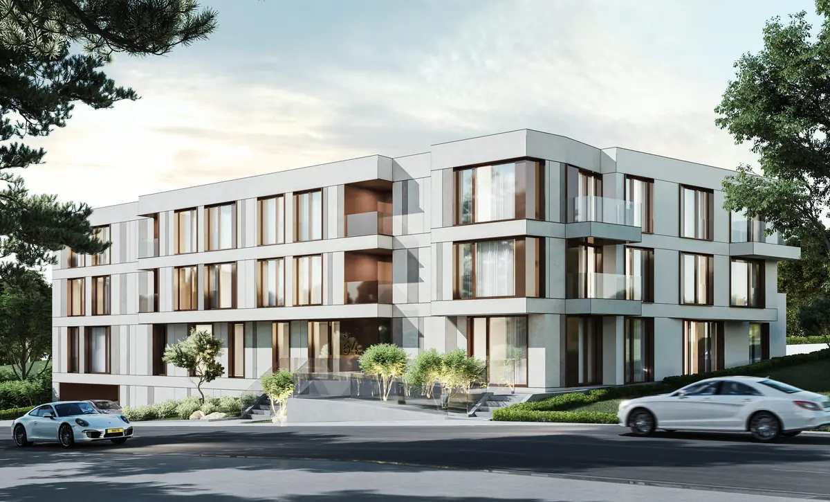 Façade de la Residence Legacy sur la Rue de Luxembourg à Leudelange, rendu 3D